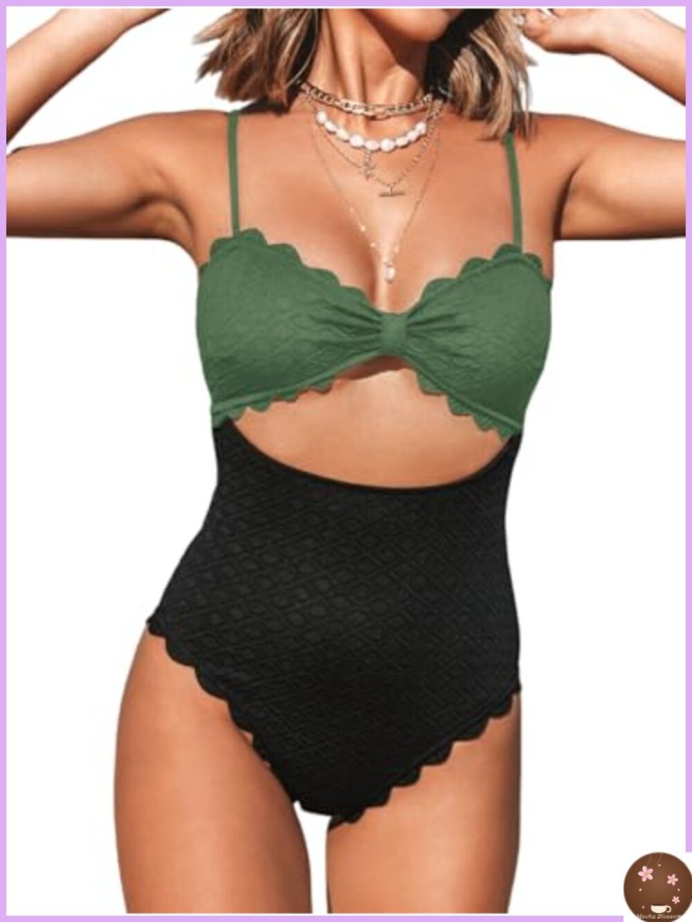 One Piece Swimsuit Cutout Scallop Trim Knotted Front Removable Padding